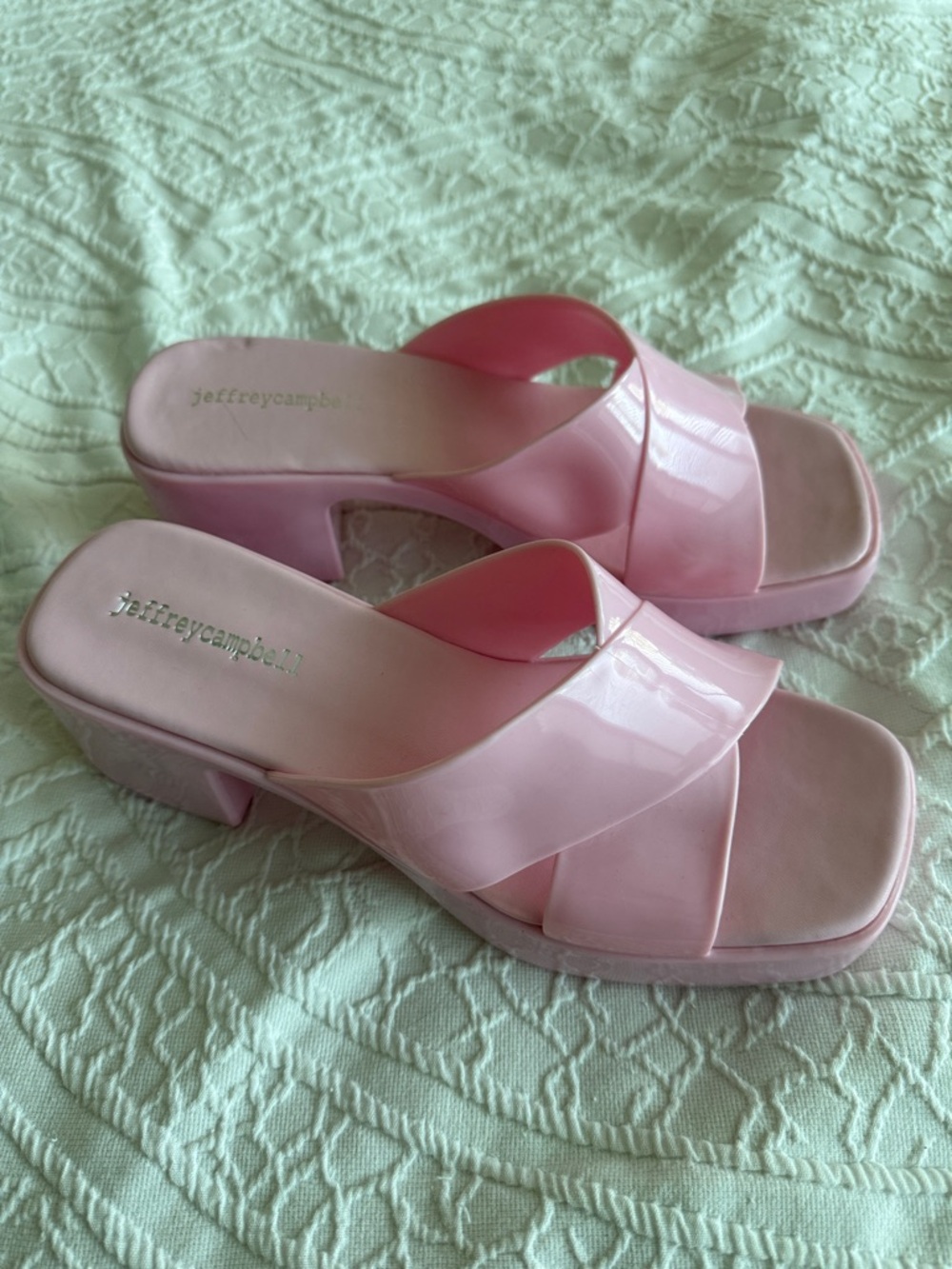 Jeffrey Campbell Pastel Pink Patent Platform Mules Sz 8M